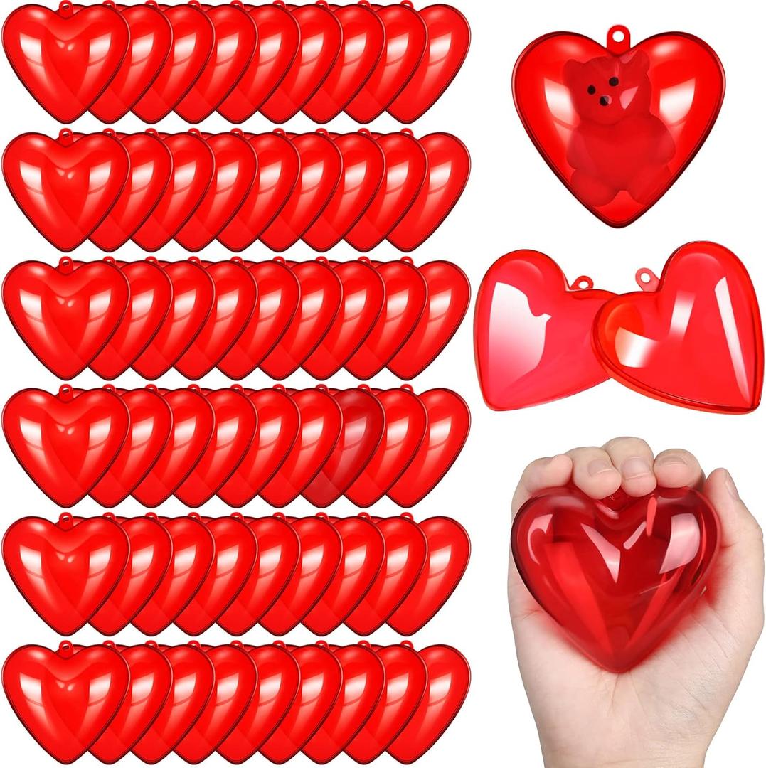 Blulu 100 Pieces Valentine Hearts Filled Candy Box Case Plastic Container Holder 2.56" x 2.48" Birthday Favor for Valentine Exchange Presents Valentines Party Supplies Game Prize Carnival Jewelry Box