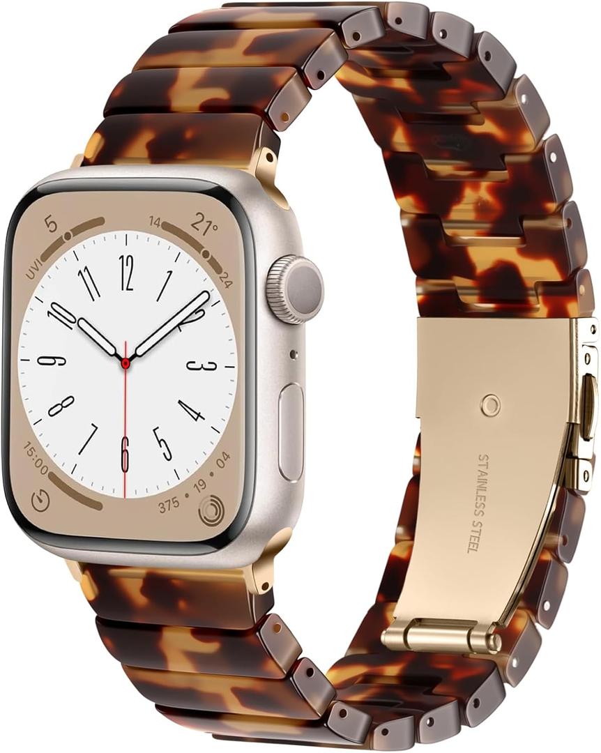 Lerobo Resin Band Compatible with Apple Watch Series 11/10/9/8/7 38mm 40mm 41mm 42mm 44mm 45mm 46mm 49mm,Fashion Lightweight Strap for iWatch Series 6/5/4/SE/Ultra 3 2 1 Wristband Replacement for Women Men (Classic-Amber Tortoiseshell)