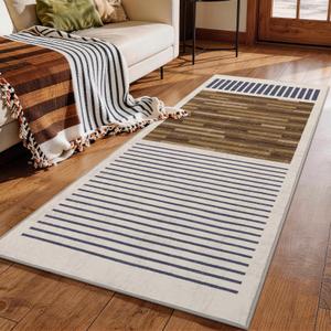 6x9 Washable Area Rug for Living Room, Abstract Striped, White Brown Black (EXP 10/31/27)