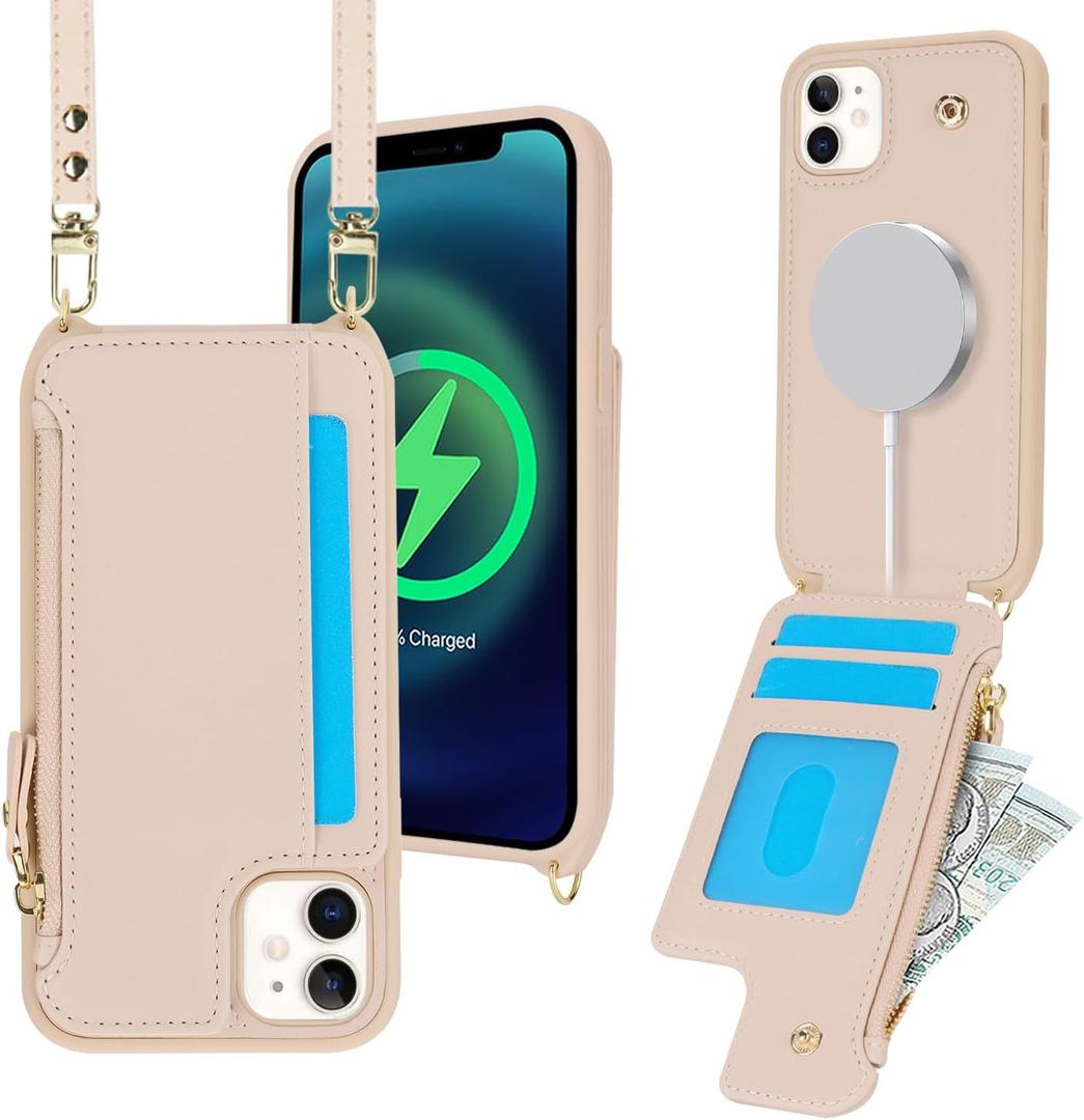 Cavor for iPhone 12 Pro Max Wallet Case with Card Holder for Women,Compatible with Magsafe Magnetic,for iPhone 12 Pro Max Crossbody Phone Case with Strap-Beige