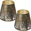 Double Small Bronze Gold Lamp Shade Clip On Bulb Set of 2, Alucset Barrel Fabric Lampshade for Table Chandelier Wall Lamp 5x8x7 Inch 2Pcs