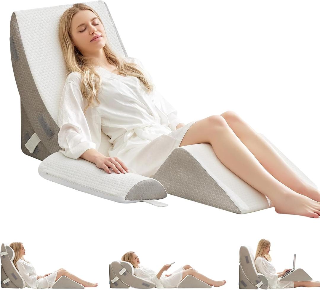 BDEUS 4-PCS Orthopedic Bed Wedge Pillow Set for Post-Surgery Recovery & Pain Relief - Adjustable Foam Support Pillows for Back, Leg, Neck & Shoulder Pain. Triangle Body Wedges for Sleeping, Sitting Up