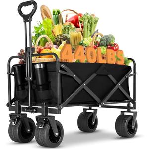 Wagon, Wagons Carts Foldable Collapsible Wagon with 440lbs Weight Capacity Shopping Carts for Groceries Beach Garden Sports and Camping