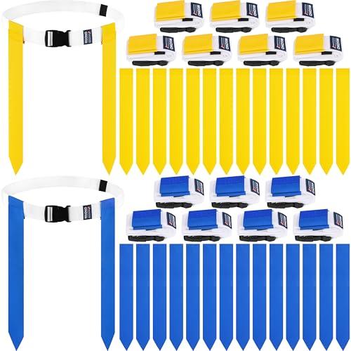 MIUONO Flag Football Belts, Set of Flag Football Flags for Kids Adults, and Youth, Adjustable Flag Football Belt Set 14 Players Training Competition (Yellow and Blue)