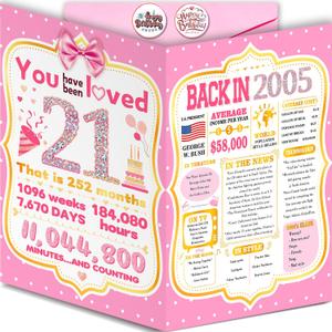 Happy 21st Birthday Card Gift Decorations Gift for Girls Her, 10.6 x 7.9 Inch
