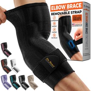 DR. BRACE Elite Elbow Brace Support with Removable Strap for Women & Men, Pain Relief for Tendonitis, Arthritis, Golfer's & Tennis Elbow Treatment, Elbow Sleeve for Workouts Weightlifting (Black, Medium)