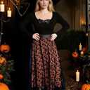 Witch Tulle Skirts for Women, Velvet Bats Double-Layered Mesh Elastic Waist Tutu Midi Skirt Halloween Costume (S)