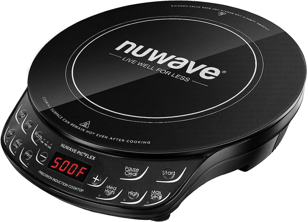 Nuwave Flex Precision Induction Cooktop, 10.25 Shatter-Proof Ceramic Glass, 6.5 Heating Coil, 45 Temps from 100F to 500F, 3 Wattage Settings 600, 900 & 1300 Watts, Black 