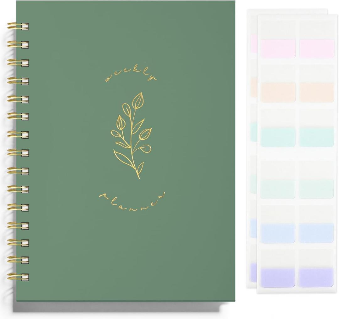 Undated Weekly and Monthly Planner Spiral Bound- Weekly Goals Notebook, To Do List, Habit Tracker Journal, Academic, Aesthetic, Stylish School or Office Supplies(6.1" x 8.4" - Green)