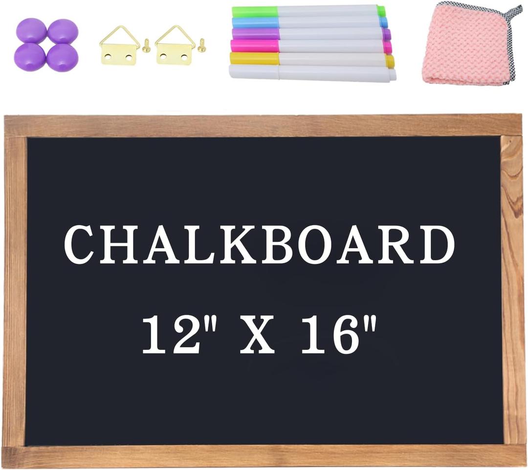 Magnetic Chalkboard for Wall Rustic Wood Framed Decorative Blackboard Sign Hanging Chalkboard for Home, Office, Restaurant 12" x 16"