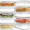 HOMBERKING 10 Pack 22oz Glass Meal Prep Containers, Glass Food Storage Containers with Lids, Airtight Glass Lunch Bento Boxes, BPA-Free & Leak Proof (10 lids & 10 Containers) - White