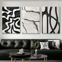 3 Piece 3D Abstract Textured Wall Art Black White Sandstone Home Decor, 16''W x 24''H x 3