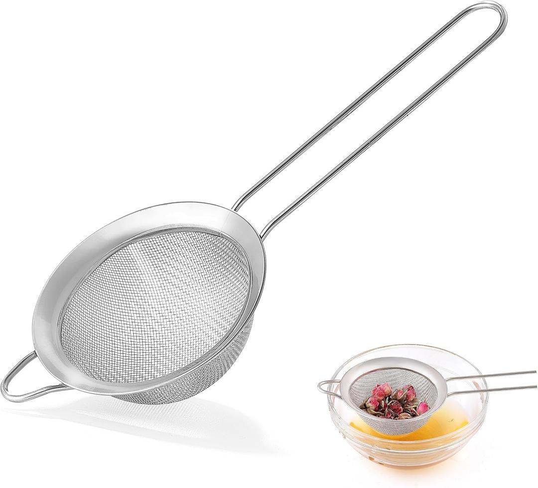 Fine Mesh Strainers for Kitchen, COKUMA Stainless Steel Metal Hand Small Mini Sieve Strainer, Cocktail Strainer Tea Coffee Juice StrainerFood Strainer with Handlle (3.35inch, Silver)