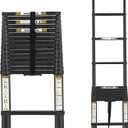 RIKADE Telescoping Ladder 20.3FT & Attic Ladder, Heavy Duty Aluminum with Non-Slip Feet, 330lb Capacity for RV, Attic, Roof & Multi-Surface Use (Black)