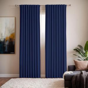Room Darkening Curtains 72 Inches Long - 2 Pages Privacy Curtains for Living Room Bedroom Windows - Navy Blackout Curtain Rod Pocket with Hook for Track System