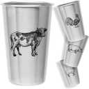 Magic Pine Kid-proof Cups (Farm Animal designs) - Set of 4 Stainless Steel Cups (16oz)