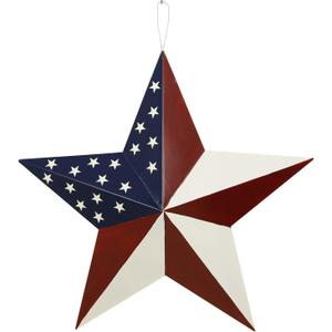 Y&K Decor American Barn Star US Flag Star Outdoor Decor Metal Barn Patriotic Wall Decoration July 4th Country Patriotic Wall Ornament Outdoor Decoration