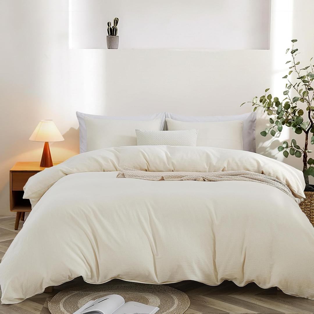 Oli Anderson Duvet Cover King Size - 3 Pieces Washed Cotton Linen Duvet Cover Set - Soft Breathable Bedding Set with Zipper Closure for All Seasons, Comforter Not Included - Natural Linen, King
