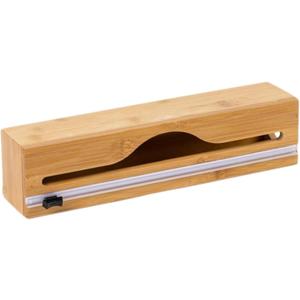 Wall-mounted plastic wrap cutter, foil paper cutting box, multi-grid cutting and storage box (33.3*8*7cm, Bamboo one-grid)