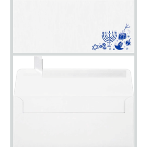 LUXPaper #10 Business Envelopes | Peel & Press | 4 1/8" x 9 1/2" | Hanukkah - White | 80lb. Text | 50 Qty