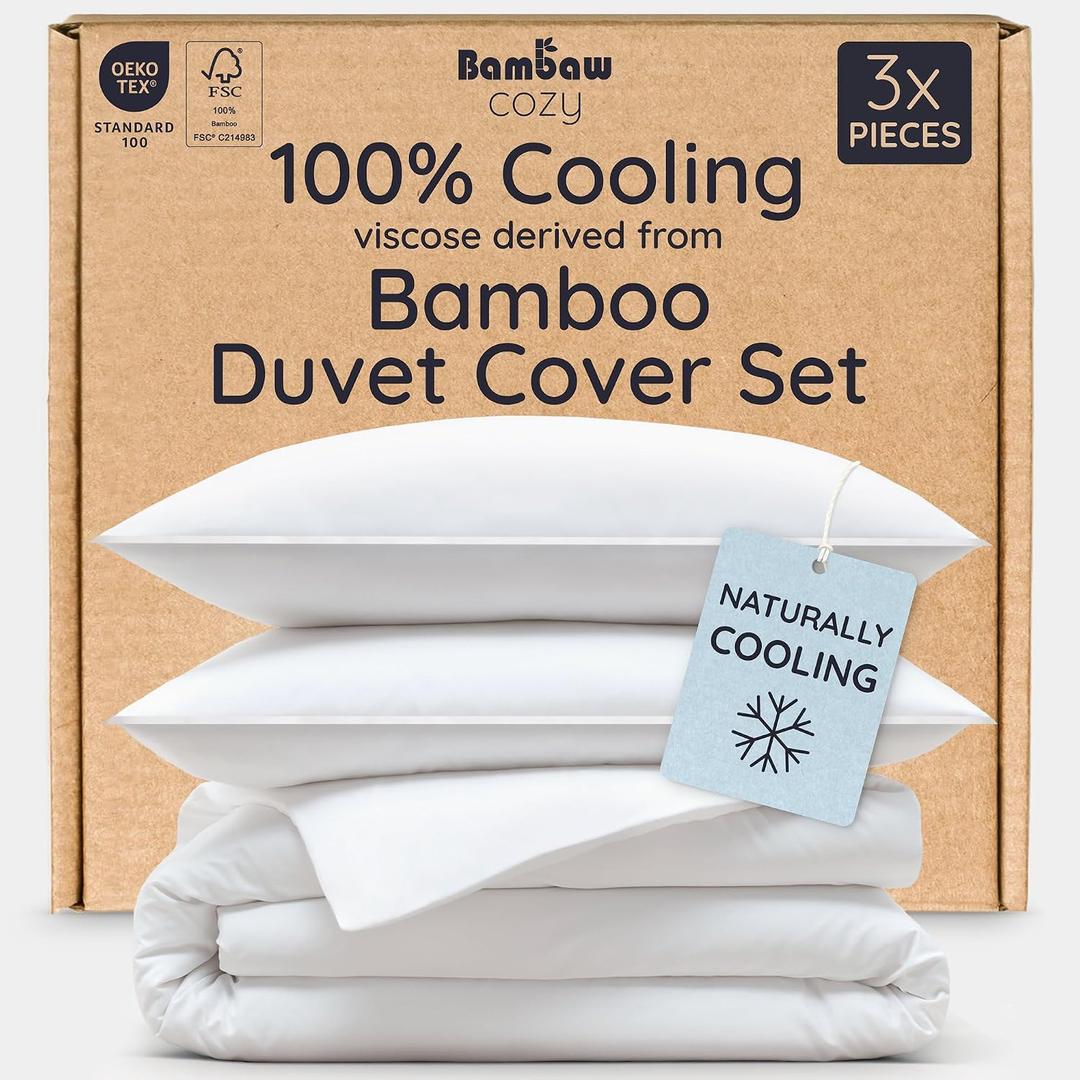 Bambaw 100% Viscose Derived from Bamboo Duvet Cover King Size Set 3pcs, Cooling Duvet Cover King for Hot Sleepers, Soft, Luxury Bedding, No Comforter (White)
