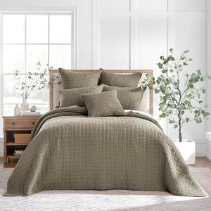 Levtex Home Mills Waffle King Bedspread Set (122x106in) with 2 Pillow Shams (36x20in) - Taupe - Cotton Waffle King Size Bedspread Set - Soft, Pre-Washed, King Bedspread, Taupe