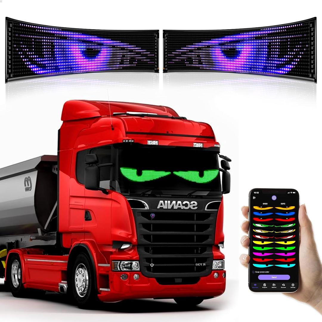 2Pcs LED Eyes for Truck Windshield | Programmable Devil Eyes Light for Cars | Bluetooth APP Control | Can Edit Text/Graffiti/Animations