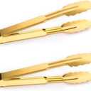 2-Pack 9 Inch Gold Serving Tongs Barbecue Food Tongs Buffet Tongs Non-slip & Easy Grip Stainless Steel Gold Kitchen Cooking Tongs, Salad, Bread, Ice, Frying,Grilling,Pastry,Oven