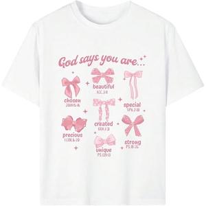 QJQ Girl's Cute Graphic T Shirts Short Sleeve Crewneck Tees Summer Trendy Preppy Tops Clothes Pink Bow 9 Years