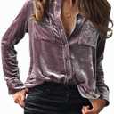 Chvity Velvet Tops for Women Vintage Long Sleeve Button Down Shirts Blouse for Pocket (XX-Large)