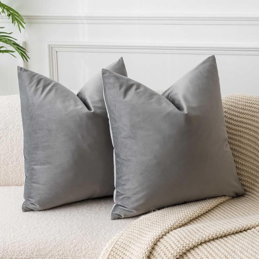 JUSPURBET Grey Throw Pillow Covers Set of 2 Decorative 26x26 Velvet Pillow Covers for Couch Sofa Bed Soft Cushion Covers Cases with Invisible Zipper for Living Room Home Decor