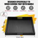 Mumufy 2 Pcs Square Large Ottoman Tray 16 x 16 Inch Extra Large Wood Serving Tray with Handle Black Decorative Wooden Tray for Home Table Coffee Living Room Kitchen Counter