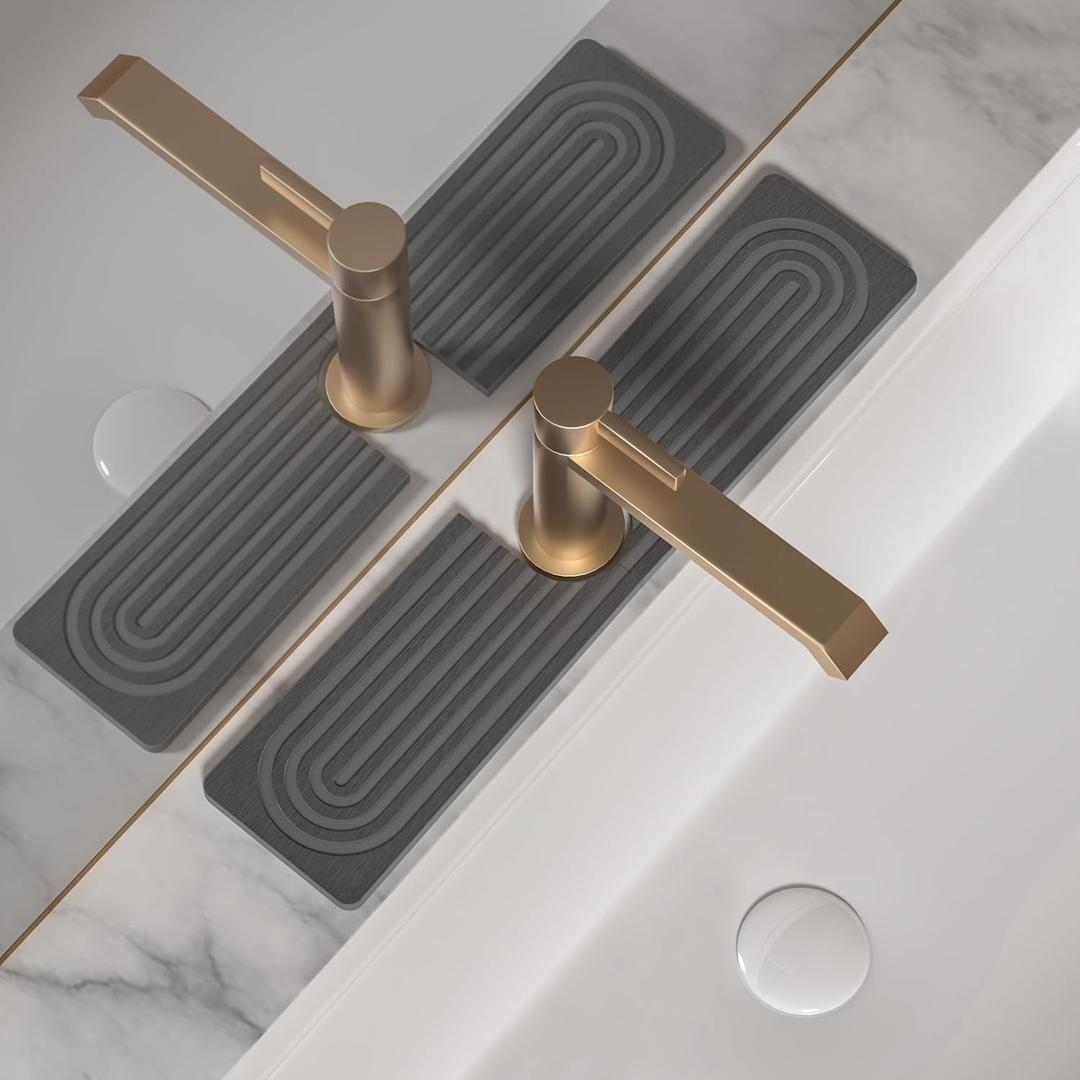 Faucet Mat for Kitchen Sink, Diatomite Stone Drying Sink Protectors, Bathroom Faucet Splash Guard, Quick Dry Water Absorbing, Non-Slip Stone Tray for Kitchen Counter, Grey, 15.7" x 3.9" (Gray)