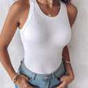 CHICME Women Built-in Bra Tank Tops Sleeveless Casual Shirts Racerback Ribbed Fitted Tank Tops (White, XL)