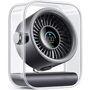 DIGIX Portable Desk Fan for Bedroom, Rechargeable Small Table Fan with 100 Speeds, 90° Rotation, Turbo Airflow, LED Display, Quiet Personal USB Cooling Fan for Office Home Travel Camping, Black