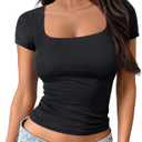Trendy Queen Tshirts Shirts for Women Double Lined Going Out Crop Tops 2025 Spring Summer Workout Y2k Clothes Beach Fashion, Small