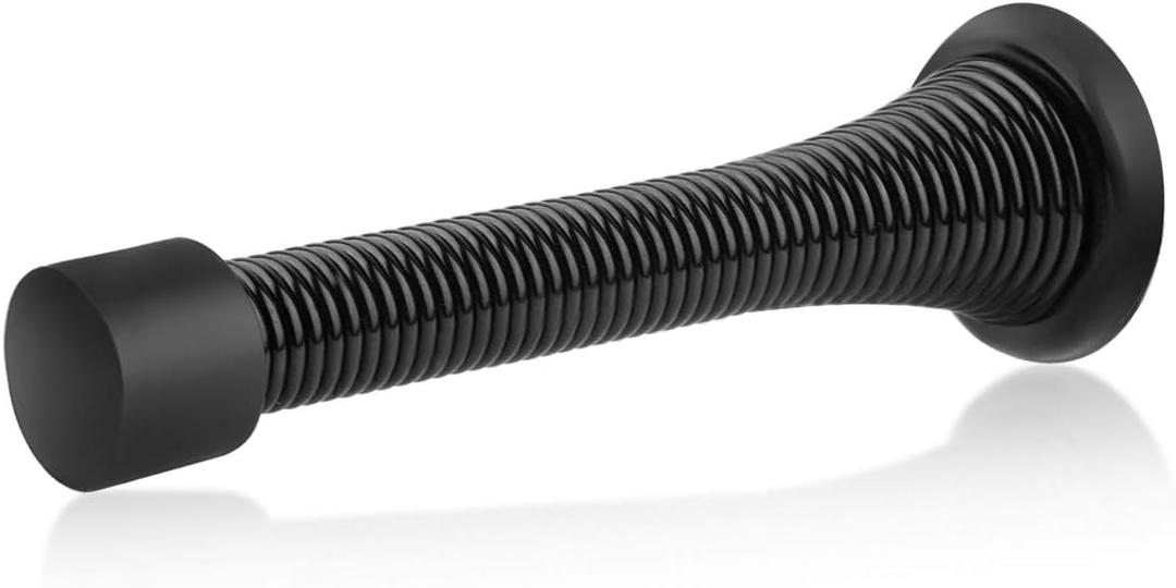 HOMOTEK 12 Pack Black Spring Door Stops,3-1/8" Heavy Duty - Flexible Door Stopper with Low Mounted Black Rubber Bumper Tips