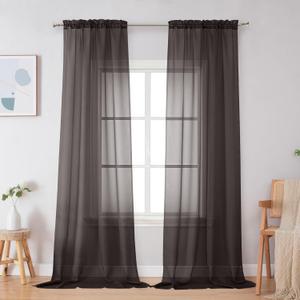 Simplebrand Chocolate Sheer Curtains 96 Inches Long, Light Filtering Rod Pocket Solid Color Window Sheer Curtain Panels, Elegant Curtains & Drapes for Living Room, Bedroom 2 Panels, 42" W x 96" L