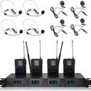 Wireless Microphone System 4 Channel UHF 4 Lavalier Lapel Headset Mics for Karaoke Church Speaking Conference Meeting Party, 4x25 Adjustable Frequency (4 Bodypack)