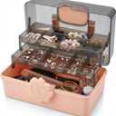 Pulseplay 3-Layer Plastic Storage Box with Handle Portable Folding Art Supply Organizer Multipurpose Case for Cosmetics,Jewelry,Sewing,Medicine,Nail,Hair Accessories