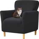 HFCNMY Banquet Armchair Slipcover,Stretch Knitted Jacquard Armchair Cover Washable Chair Covers Soft Chair Slipcovers with Arms Armchair Slipcovers for Living Room Furniture Protector Black