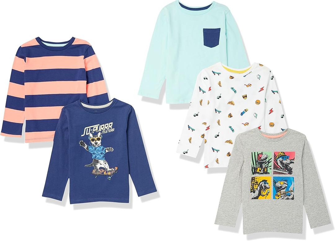 Amazon Essentials Boys and Toddlers' Long-Sleeve Cotton T-Shirts (X-Large)