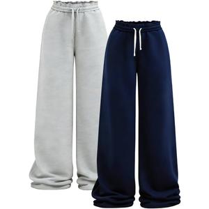Azmxynol Tween Girl's Sweatpants 2 Pack Trendy Wide Leg Baggy Cute Pants with Pockets Size: 11-12 Years