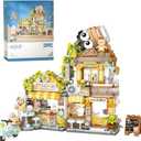 Creative Brick Box Street View-Coffee Shop Mini Building Toy Animals Interactive for Kids, Simulation Architecture Toy for Girls and Boys Ages 6+ - Gift Easter, Birthday, Christmas (1077 PCS)