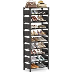 Shoe Rack - 10 Tiers Shoe Organizer with Detachable Fabric Shelves & Metal Frame, Up to 20-25 Pairs Narrow Tall Shoe Rack for Closet, Entryway, 17.7" x 11.0" x 63"