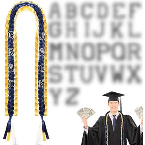 Hicarer 69" Graduation Ribbon Lei Class of 2026 with 26 Pcs Embroidery Letters Patches Money Leis Handmade Braided Necklace for Graduation 2026 with Tassel for High School College Graduate Party Gifts