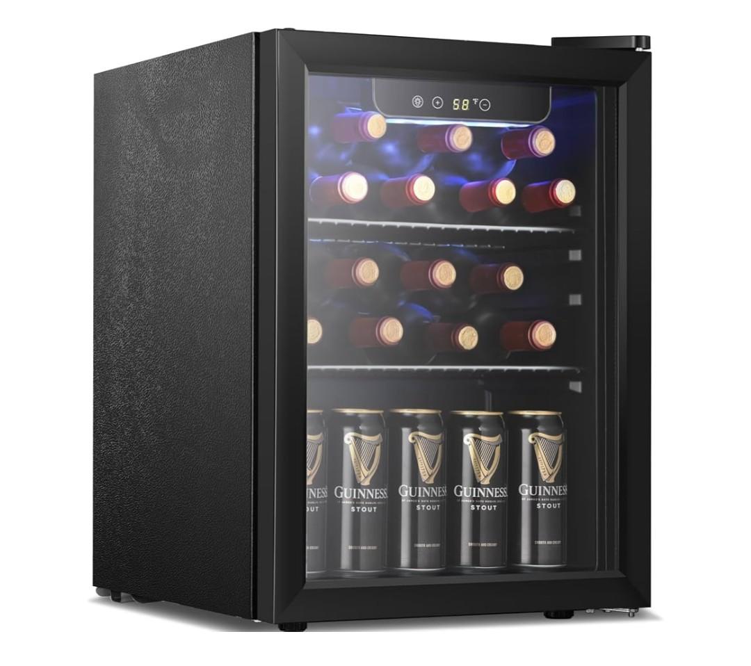 Antarctic Star Beverage Refrigerator Cooler Black, 1.7 Cu.ft, 40°F to 61°F, Mini Fridge for Soda, Beer, Wine, Glass Door,Adjustable Shelves & Digital Temperature beverage cooler for Home, Office Bar