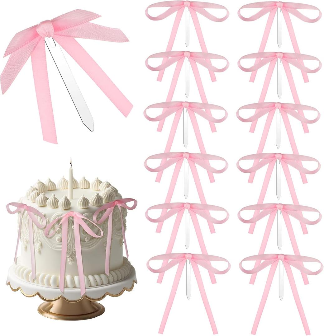 2 x Teenyyou 12 Pcs Pink Bow Ribbon Cake Toppers 5 x 7 Inches Satin Bowknot Cake Toppers Coquette Birthday Party Decorations for Wedding Bridal Baby Shower Bachelorette Party Supplies