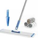 CQT Commercial Flat Microfiber Floor Mop Cleaning System 18" Inch Wet Dry and Dust Hardwood with 4 Washable Pads Cleaner for Laminate Tile Stainless Steel Handle and Extension (PT13-Blue)