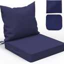Patio Chair Cushions with Two Replaceable Cover Sets 24x24 Inch, Waterproof Fade Resistant Outdoor Cushions for Patio Furniture, Edge Binding Design with Handle, Adjustable Straps & Hidden Zipper